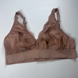 Glamorise‎ Bra 40C Wireless Lace T-Shirt Bra Comfort Support Brown NEW